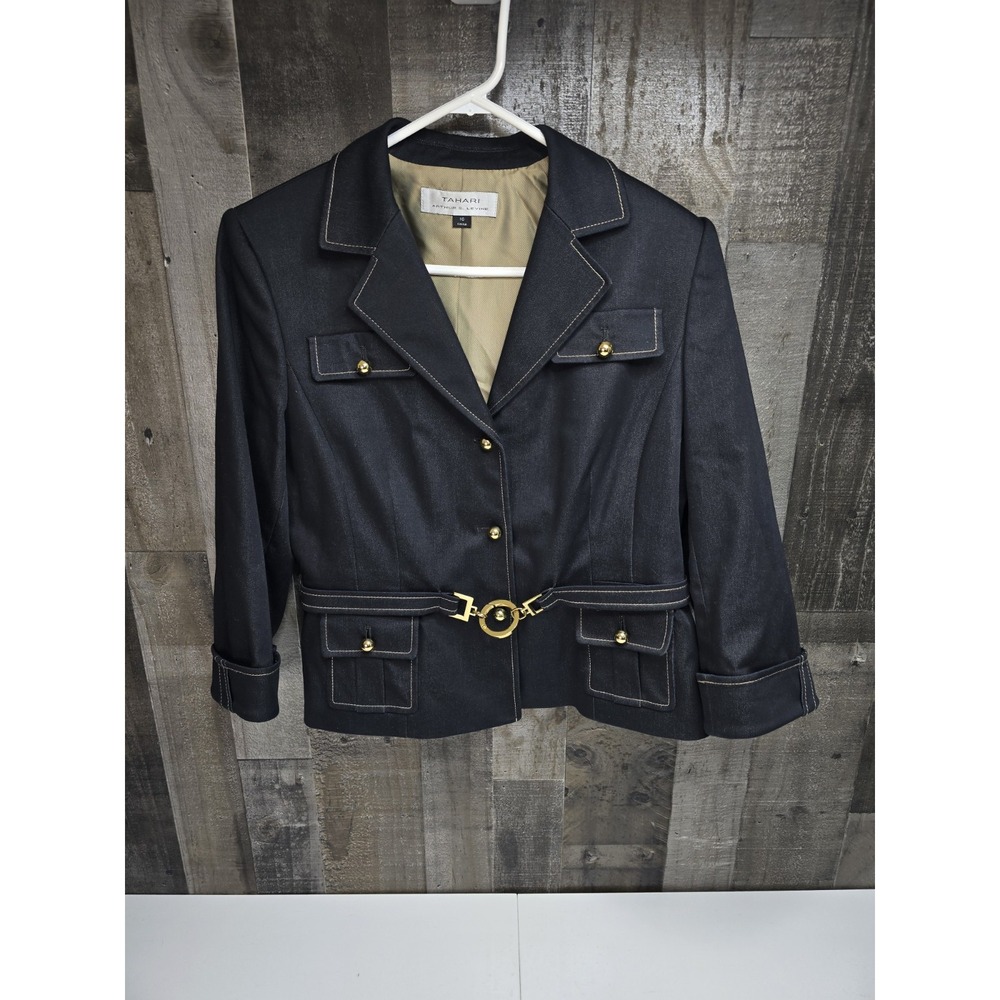 Womens  "Tahari" From Nordstroms Size 10 Black With Lining, 3/4 Sleeve, Gold